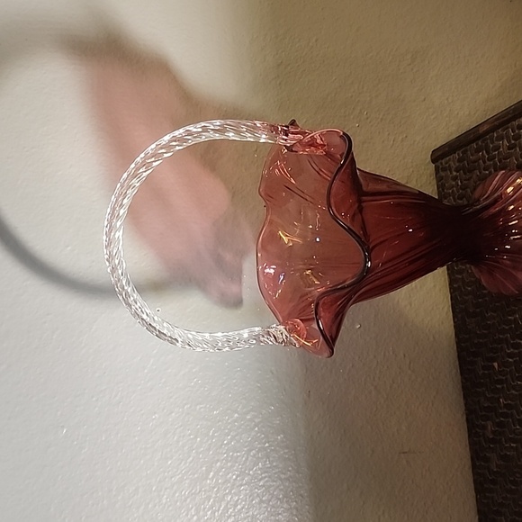 Vintage Fenton Style Glass Basket Vase Cranberry Red Burgundy Vase - Picture 3 of 10